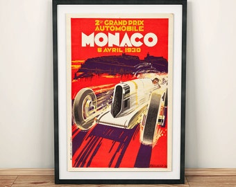 Monaco Grand Prix Car Vintage Travel Art Poster