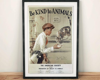 Be Kind to Animals The Cat They Left Behind ASPCA Vintage Animal Rights Welfare Humane Society Poster