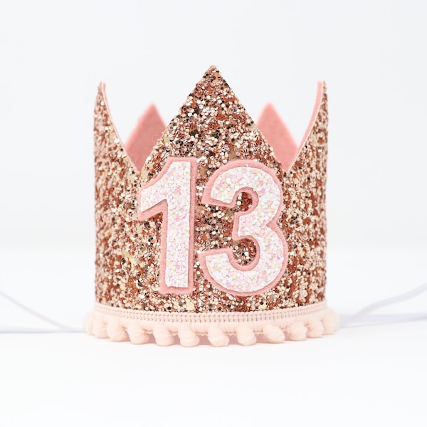 13th Birthday Crown | Rose Gold Birthday Hat | 13th Birthday Girl Pink Outfit | Thirteenth Birthday Party | Rose Gold Blush Crown