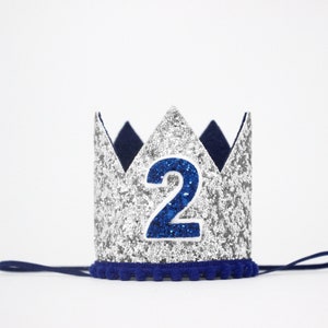 2nd Birthday Crown | Second Birthday Crown | 2nd Birthday Boy Outfit | 2nd Birthday Outfit Boy | Silver Glitter Crown + Navy Details