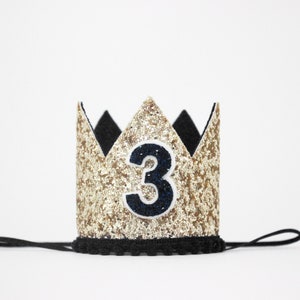 3rd Birthday Crown | Third Birthday Crown | 3rd Birthday Boy Outfit | 3rd Birthday Outfit Boy | Gold Glitter Crown + Black Details