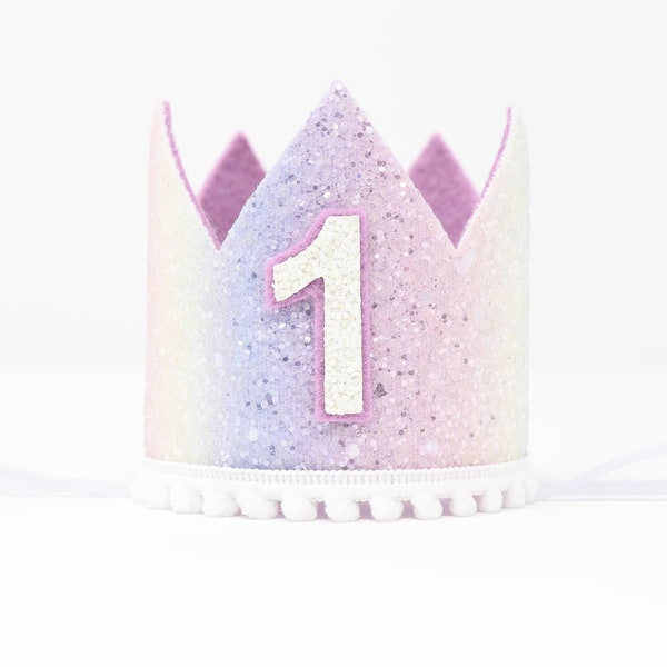First Birthday Crown | 1st Birthday Crown | 1st Birthday Girl | First Birthday Girl | Purple Ombre Glitter Crown + Lilac + White Details