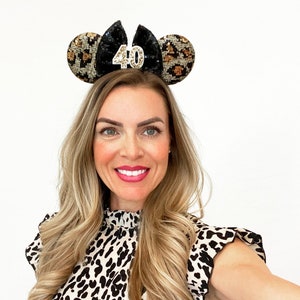 Animal Print Birthday Mouse Headband | Cheetah Birthday Ears | 40th Birthday Mouse Ears | 40th Birthday Ears | Choose Age