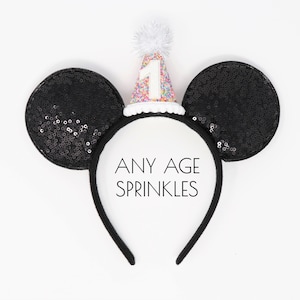 1st Birthday Mouse Ears | Sprinkles Mini Hat | 1st Birthday Ears Headband | Birthday Ears Party Hat Mouse Birthday | Choose Age