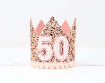 50th birthday crown | 50th birthday gift for her | 50th birthday hat | 50th birthday party | Rose Gold Crown | Rose Gold Baby Pink Blush