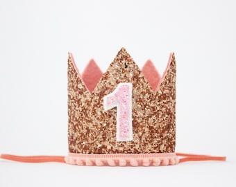 First Birthday Crown | 1st Birthday Crown | 1st Birthday Girl Outfit First Birthday Outfit Girl | Rose Gold Glitter Crown + Blush Details