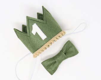 Felt First Birthday Crown | 1st Birthday Crown | 1st Birthday Boy Outfit | First Birthday Outfit Boy | Moss Green Felt Crown + Toast Detail