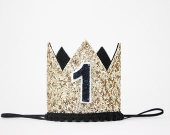 First Birthday Crown | 1st Birthday Crown | 1st Birthday Boy Outfit | First Birthday Outfit Boy | Gold Glitter Crown + Black Details