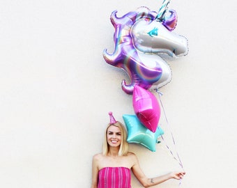 Unicorn Balloon | Pastel Unicorn Birthday Party Decor | 32" Mylar Unicorn Balloon | Unicorn Party | Pastel Unicorn | Rainbow Unicorn Balloon