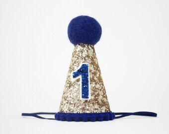 First Birthday Hat | 1st Birthday Hat | 1st Birthday Boy Outfit | First Birthday Outfit Boy | Gold Glitter Hat + Navy Details