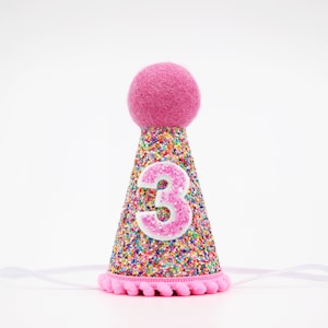 Sprinkles 3rd Birthday Hat | 3rd Birthday Party Hat | 3rd Birthday Girl | Third Birthday Girl | Mosaic Glitter Hat + Choose Color &quot;3&quot;