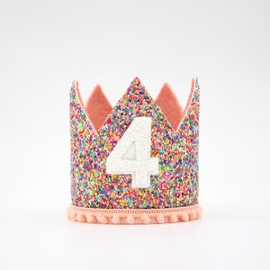 Sprinkles 4th Birthday Crown | Fourth Birthday Crown | 4th Birthday Girl | Mosaic Glitter Crown + Choose Color + White Glitter &quot;4&quot;