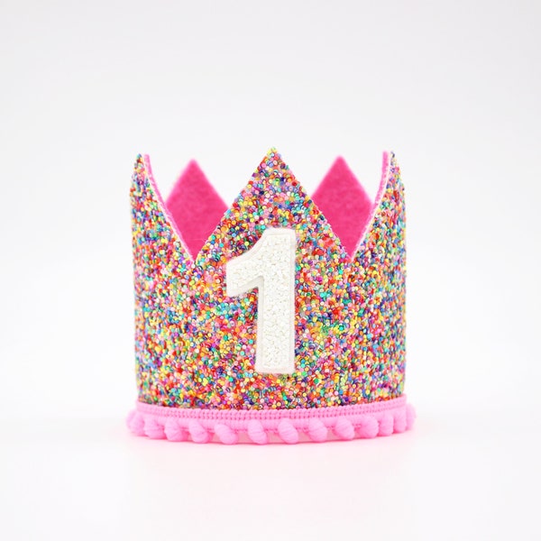 Sprinkles First Birthday Crown | 1st Birthday Crown | 1st Birthday Girl | First Birthday Outfit Girl | Mosaic Glitter Crown + Choose Color