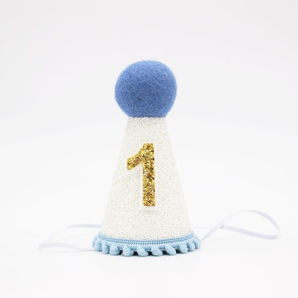 First Birthday Hat | 1st Birthday Hat | 1st Birthday Party Hat | First Birthday Outfit Boy | 1st Birthday Boy | White Baby Blue Gold