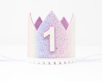 First Birthday Crown | 1st Birthday Crown | 1st Birthday Girl | First Birthday Girl | Purple Ombre Glitter Crown + Lilac + White Details