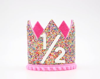 Sprinkles 1/2 Birthday Crown | Half Birthday Crown | Half Birthday Girl | 1/2 Birthday Outfit Girl | Mosaic Glitter Crown + Choose Color