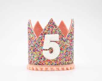 Sprinkles 5th Birthday Crown | Fifth Birthday Crown | 5th Birthday Girl | 5th Birthday Outfit Girl | Mosaic Glitter Crown + Choose Color