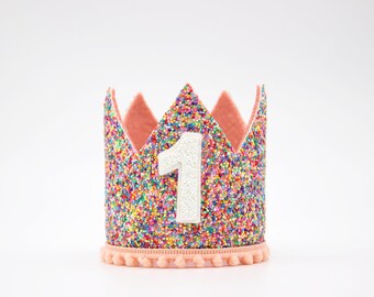 Sprinkles First Birthday Crown | 1st Birthday Crown 1st Birthday Girl Outfit First Birthday Girl | Mosaic Glitter Crown + Blush Details