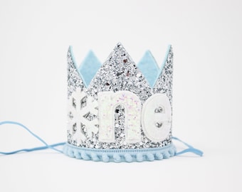 Winter Onederland First Birthday Crown | 1st Birthday Winter Wonderland Party | Silver Glitter Crown + Baby Blue Details + Snowflake ONE