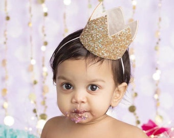 1st Birthday Girl Crown | Pale Gold Glitter Crown