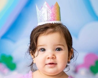 First Birthday Crown | 1st Birthday Crown | 1st Birthday Girl Outfit First Birthday Girl | Pastel Rainbow Glitter Crown + Lilac Detail