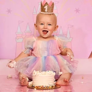 First Birthday Girl Crown | 1st Birthday Crown | 1st Birthday Girl Cake Smash | Gold Glitter Crown + Choose Color Details