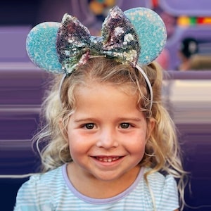 Mouse Ears Headband | Candy Color All Age Mouse Ears with Sequin Bow | Choose Ear and Bow Color