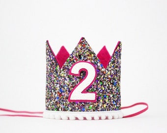 2nd Birthday Crown | 2nd Birthday Hat | 2nd Birthday Girl Outfit | 2nd Birthday Party Hat Crown | Kaleidoscope Magenta White