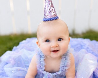 Half Birthday Girl Party Hat | Confetti Glitter Hat + Choose Color + White Glitter "1/2"