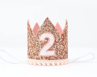 2nd Birthday Crown | Rose Gold 2nd Birthday Hat | Baby Pink Blush Birthday Girl Outfit | 2nd Birthday Party Hat Crown | Rose Gold Blush