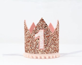 First Birthday Crown | 1st Birthday Crown | 1st Birthday Girl Outfit First Birthday Outfit Girl | Rose Gold Glitter Crown + Blush Details