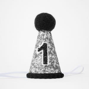 First Birthday Boy Party Hat | 1st Birthday Hat | 1st Birthday Boy Cake Smash | Silver Glitter Hat + Choose Color Number &quot;1&quot;