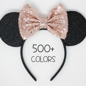 Rose Gold Mouse Ears Headband | All Age Mouse Ears | Mouse Ears with Sequin Bow | All Age Mouse Headband | Choose Bow Color