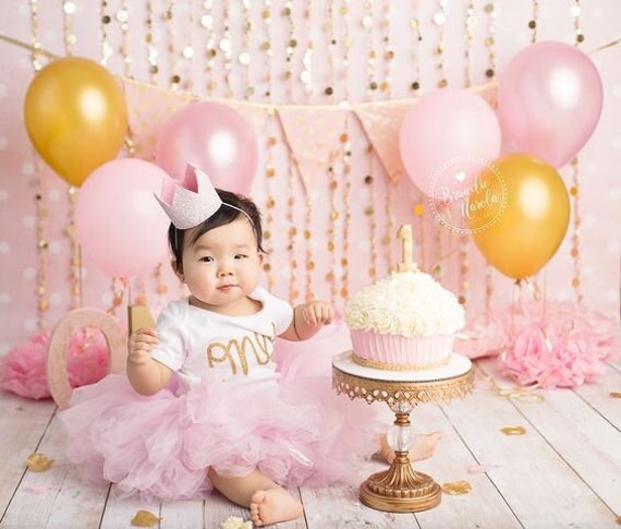 Primer cumpleaños bebé rosa corona / 1er cumpleaños corona / 1er cumpleaños  niña traje / primer cumpleaños traje niña / bebé rosa brillo corona
