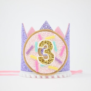 Donut Grow Up 3rd Birthday Crown | Third Birthday Crown | Doughnut Birthday | Lilac Glitter Crown + Baby Pink + White Details + Donut