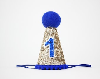 First Birthday Hat | 1st Birthday Hat | 1st Birthday Party Hat | First Birthday Outfit Boy | 1st Birthday Boy | Pale Gold Royal Blue Hat