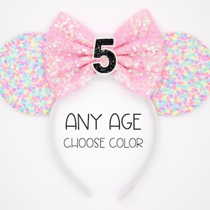 5th Birthday Mouse Ears | Fifth Birthday Sprinkles Mouse Ears Headband | 5th Birthday Ears | Choose Age + Bow Color