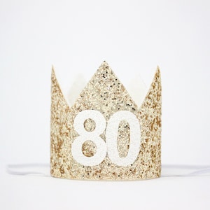 80th Birthday Crown | 80th Birthday Hat | 80th Birthday Party | 80th Birthday for Her | 80th Birthday Gift for Women | Gold White