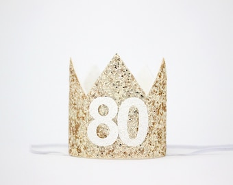 80th Birthday Crown | 80th Birthday Hat | 80th Birthday Party | 80th Birthday for Her | 80th Birthday Gift for Women | Gold White