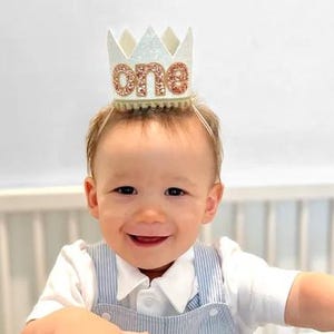 First Birthday Crown | 1st Birthday Crown | 1st Birthday Girl | One Birthday Girl | White Glitter Crown + Choose Color + Rose Gold Details