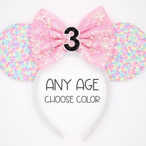 3rd Birthday Mouse Ears | Third Birthday Sprinkles Mouse Ears Headband | 3rd Birthday Ears | Choose Age + Bow Color