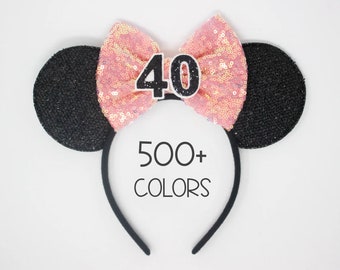 40th Birthday Mouse Ear Headband | Birthday Mouse Ears | 40th Birthday Mouse Ears | Birthday Mouse Ears | Choose Age + Bow Color