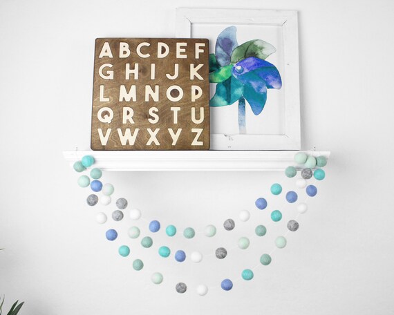 Felt Ball Garland Baby Boy Birthday Decor Felt Pom Pom Etsy