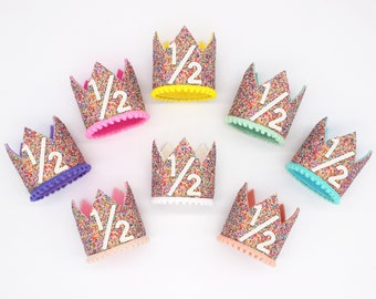 Sprinkles 1/2 Birthday Crown | Half Birthday Crown | Half Birthday Girl | 1/2 Birthday Outfit Girl | Mosaic Glitter Crown + Choose Color