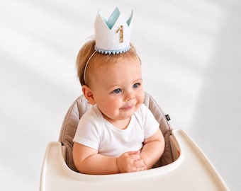 1st Birthday Boy Crown | White Glitter Crown + Choose Color + Yellow Gold Glitter Number