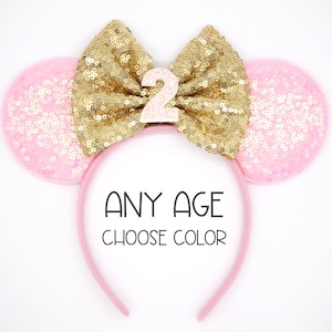 Birthday Mouse Ears | Birthday Party Ears | Any Age Birthday Magic Mouse Ears Headband | Candy Pink Ears | Choose Age + Bow Color