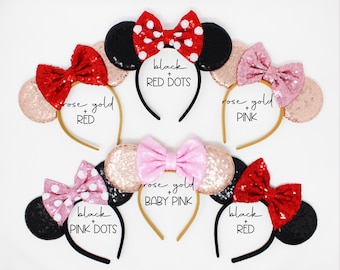 Sequin Mouse Ears Headband | Sequin Ears + Choose Bow Color