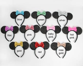 Minnie Mouse Ears Headband with Glitter Bow | Minnie Ears | Minnie Birthday | Disney Ears | Disney Girl Gift | Disneyland | Choose Color