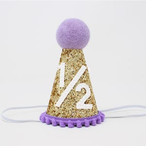Half Birthday Girl Party Hat | 1/2 Birthday Hat | 6 month birthday | Gold Glitter Hat + Baby Pink Trim + Top + White Faux Leather 1/2