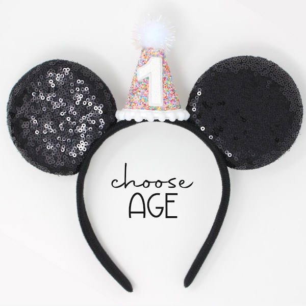 Birthday Mouse Ears with Sprinkles Mini Party Hat | Choose Age